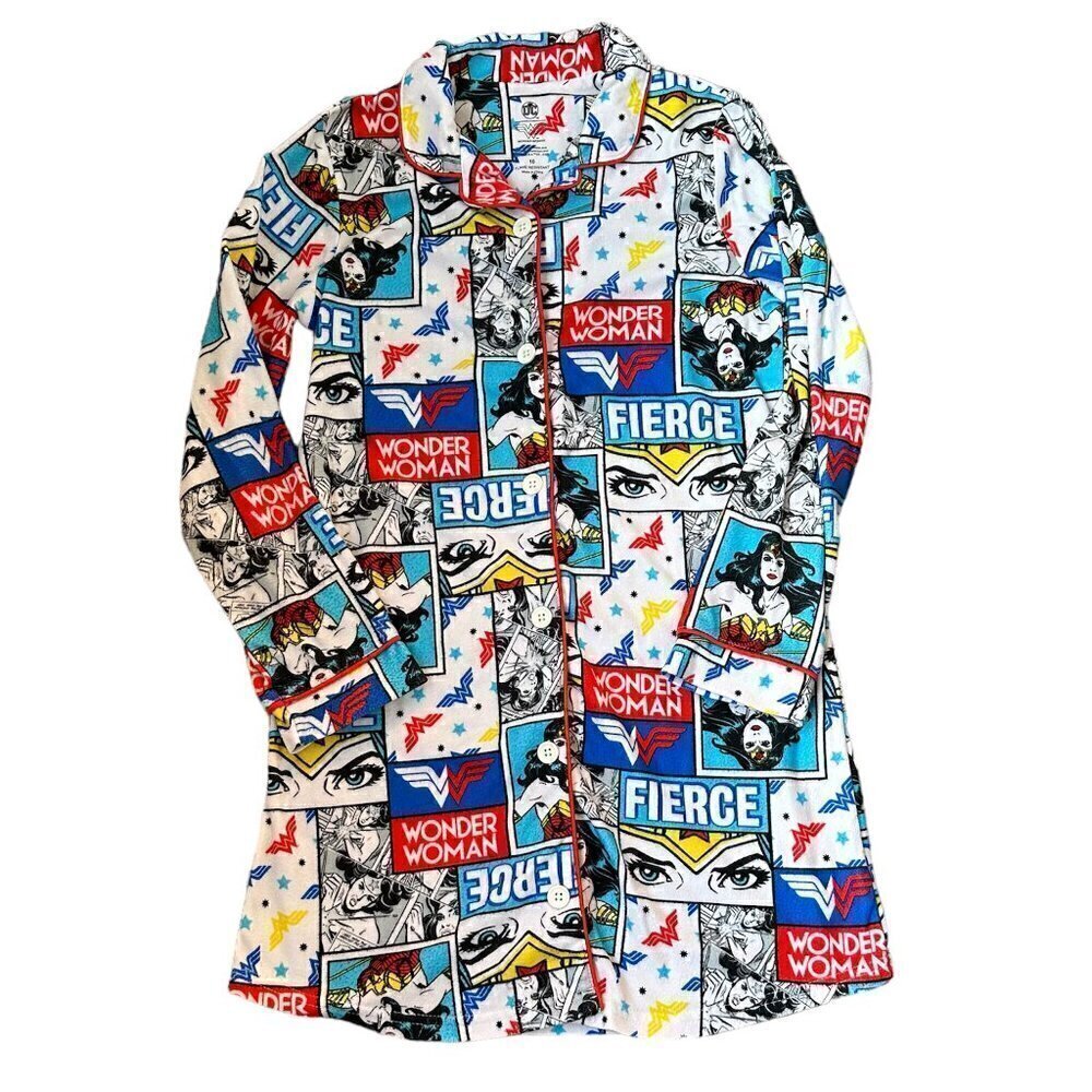 DC Wonder Woman Super Hero Girls Button Up Nightgown Girls Size 10